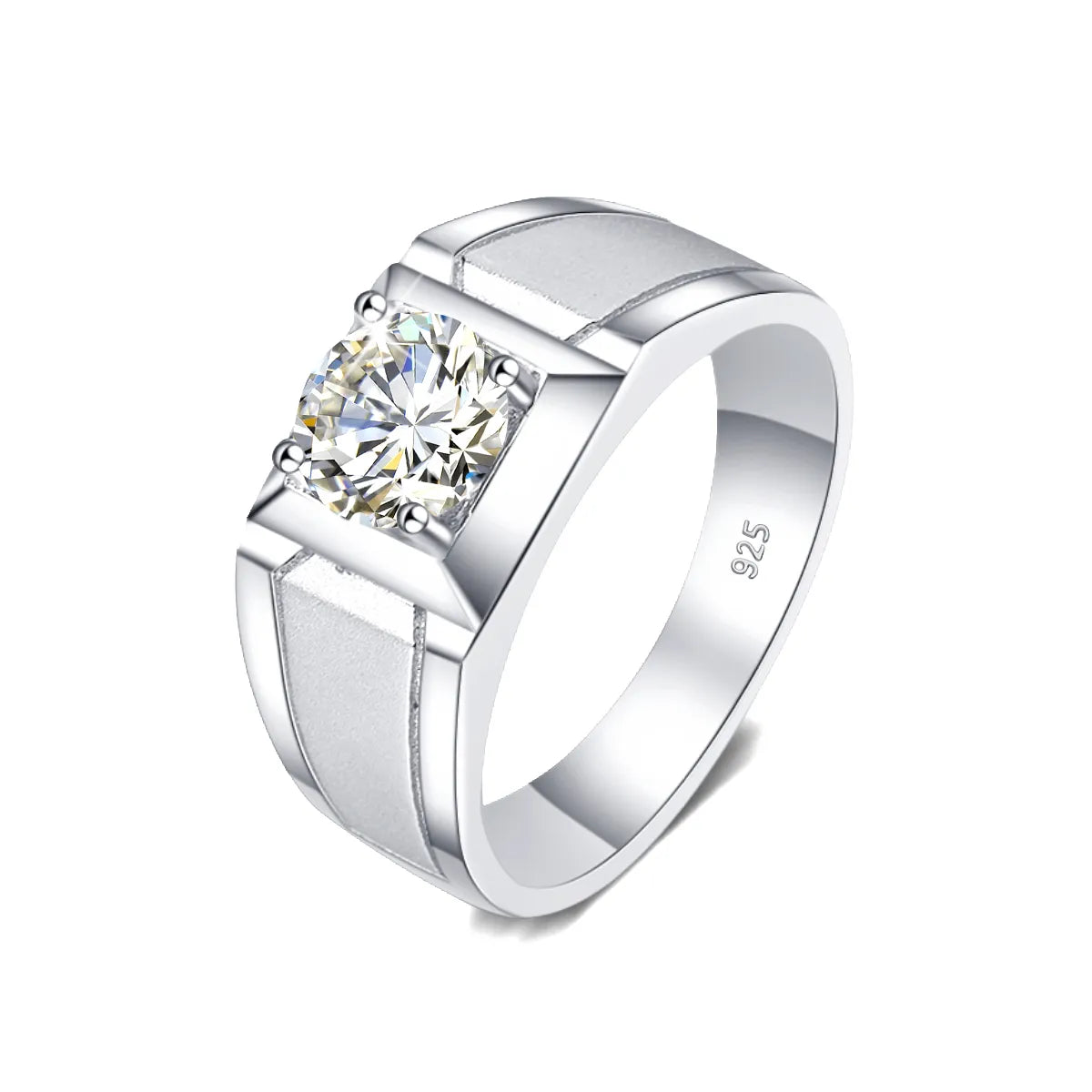 Men 2 Carat Moissanite Ring -  925 Sterling Silver White Gold plated