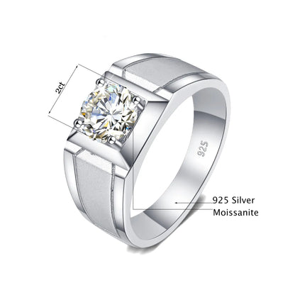 Men 2 Carat Moissanite Ring -  925 Sterling Silver White Gold plated