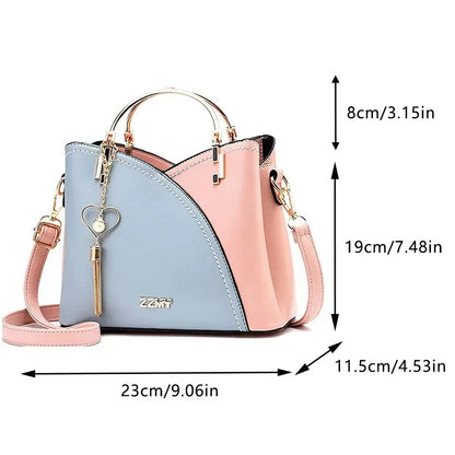 PU Leather  Block Handle  Large Capacity  Patchwork Handbag