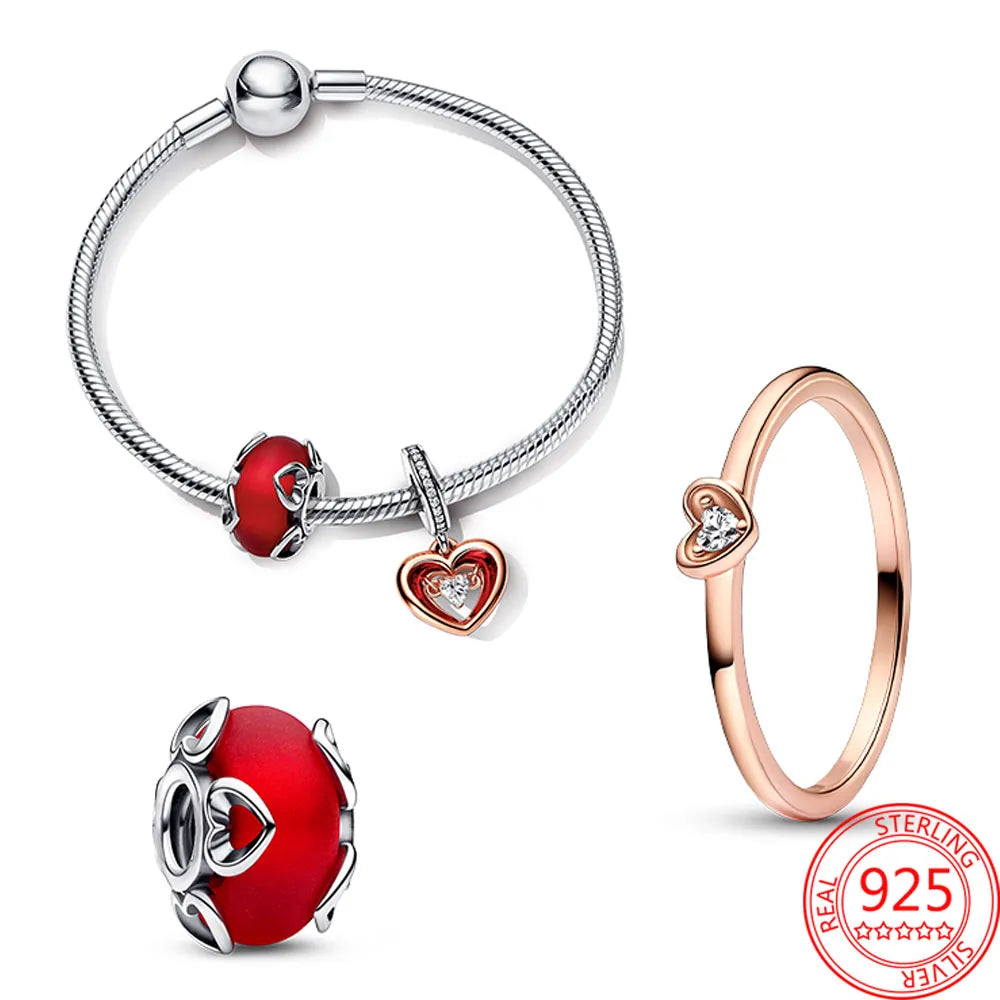 S925 Silver Sparkling Levelled Heart Charm Fit Pandora Bracelet & Bangle