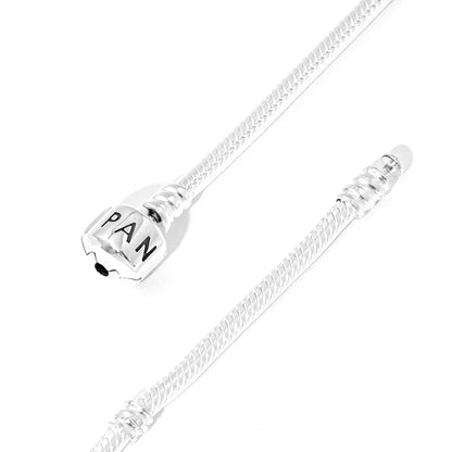 Pandora Silver Classic Letter Square Head Buckle Moments - Snake Chain Bracelet   with Bag