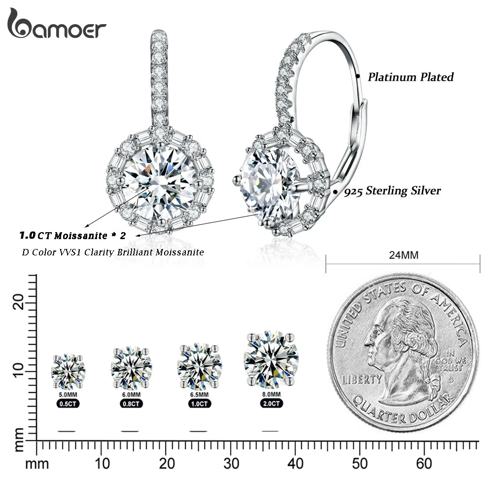 Bamoer 1.0CT Moissanite σκουλαρίκια κρίκοι 925 ασημί αφρώδη