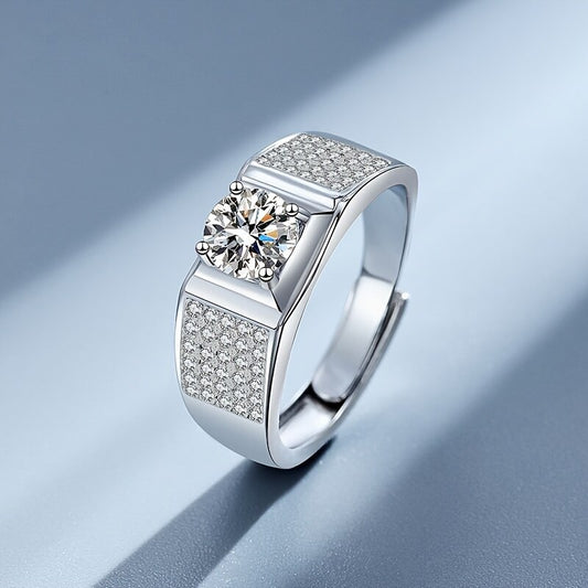 Ανδρικό δαχτυλίδι Moissanite Classic Narrow Edition, Full Sky Star, Ασημί Seiko Luxury Inlaid Ring 1ct