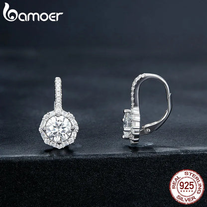 Bamoer 1.0CT Moissanite σκουλαρίκια κρίκοι 925 ασημί αφρώδη