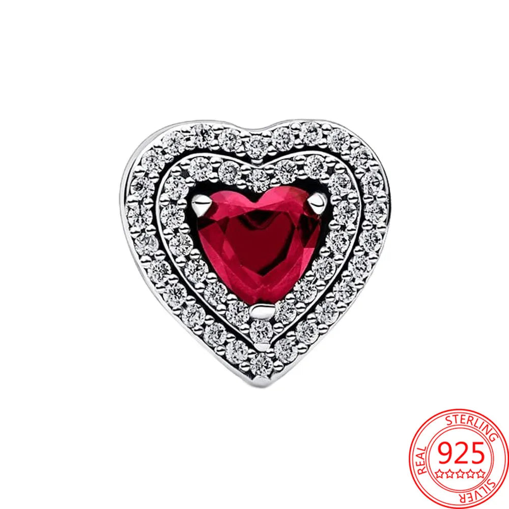 S925 Silver Sparkling Levelled Heart Charm Fit Pandora Bracelet & Bangle