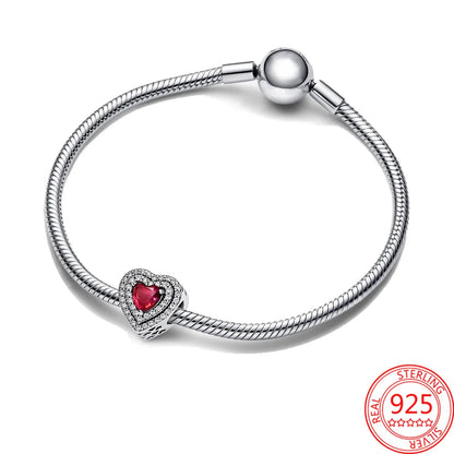 S925 Silver Sparkling Levelled Heart Charm Fit Pandora Bracelet & Bangle