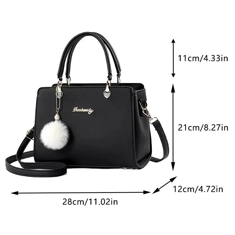 Ladies  Plush Ball Decor Fashion Satchel Stylish Handbag -  PU Leather