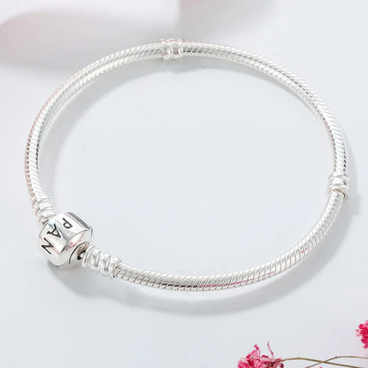 Pandora Silver Classic Letter Square Head Buckle Moments - Snake Chain Bracelet   with Bag