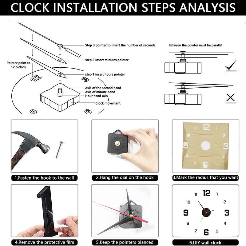 Creative Frameless DIY Silent  Decal  Wall Clock - For Living Room &  Office Wall Decoration