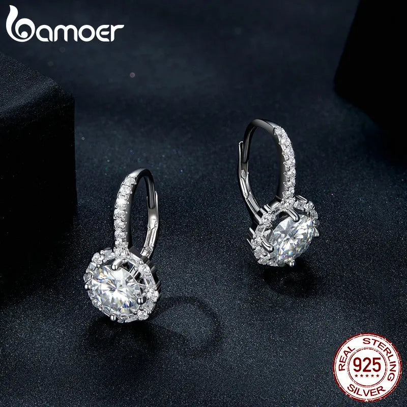 Bamoer 1.0CT Moissanite σκουλαρίκια κρίκοι 925 ασημί αφρώδη