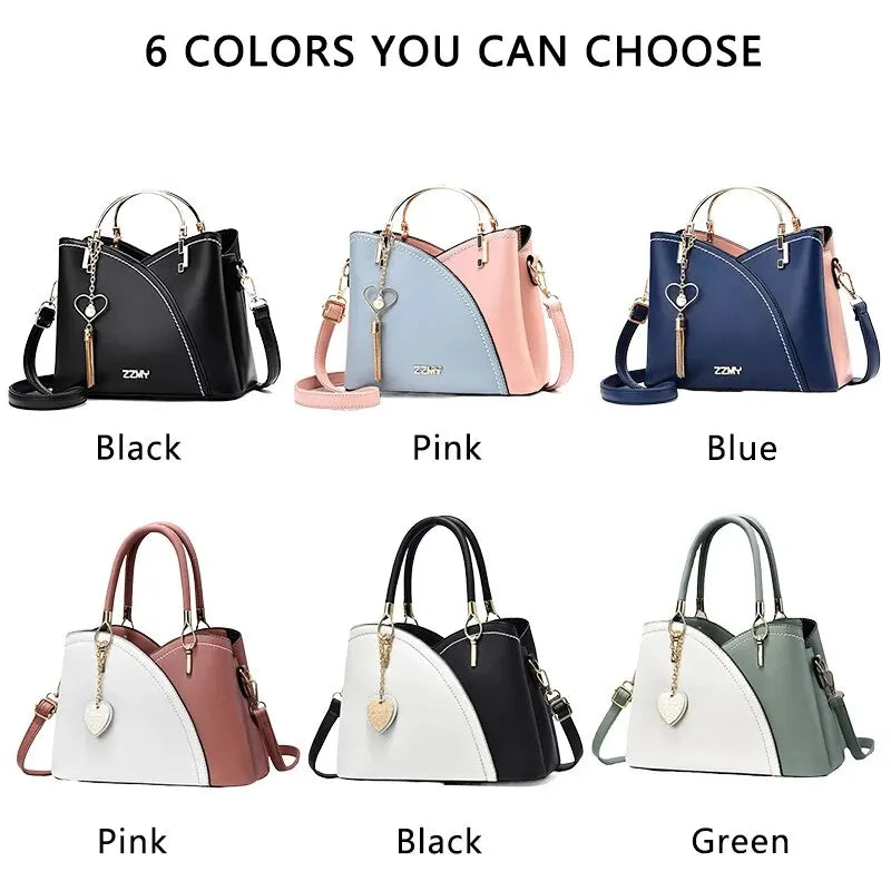 PU Leather  Block Handle  Large Capacity  Patchwork Handbag