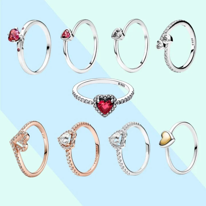 Hot PANDORA  Sterling Silver Red Love Heart Style Rings