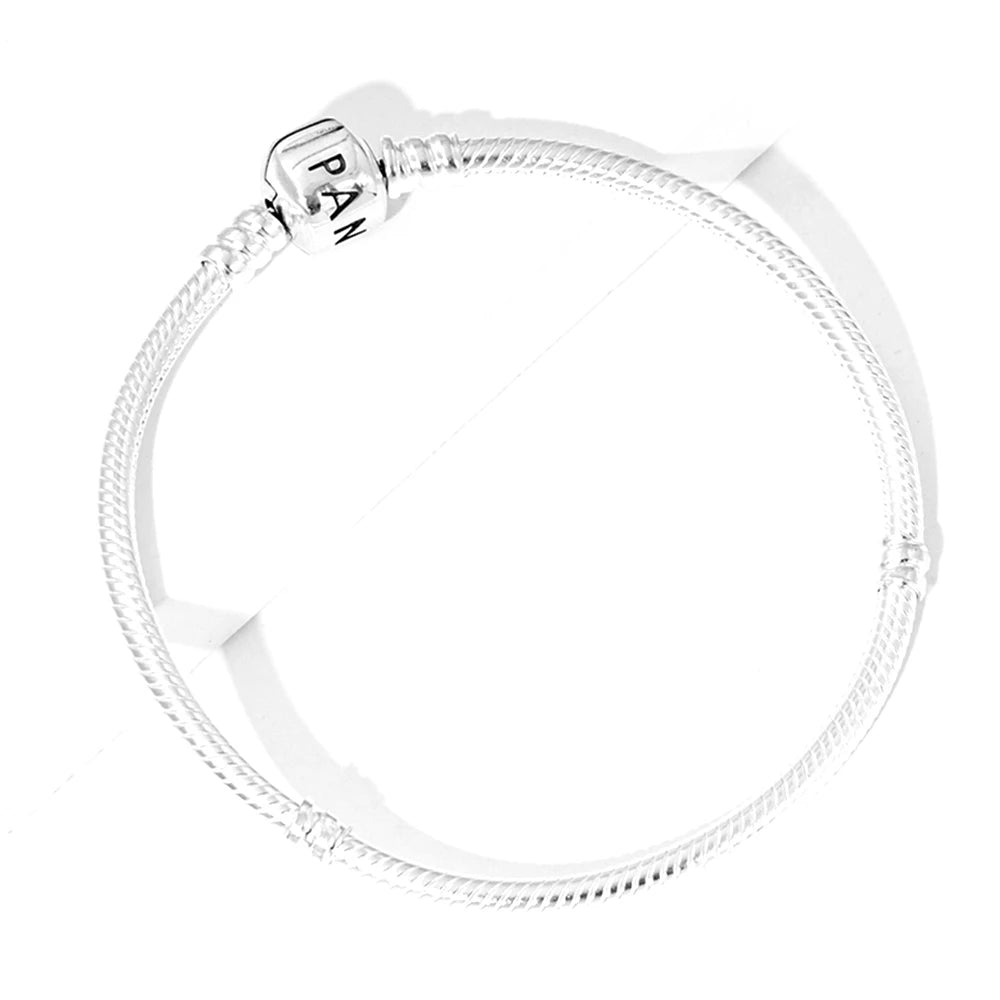 Pandora Silver Classic Letter Square Head Buckle Moments - Snake Chain Bracelet   with Bag