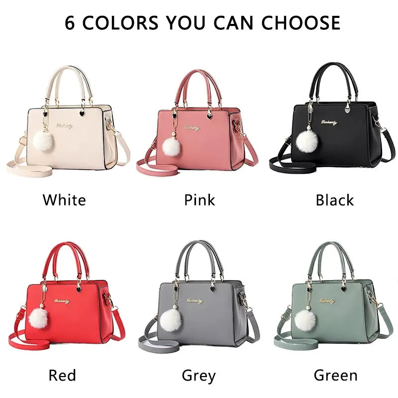 Ladies  Plush Ball Decor Fashion Satchel Stylish Handbag -  PU Leather